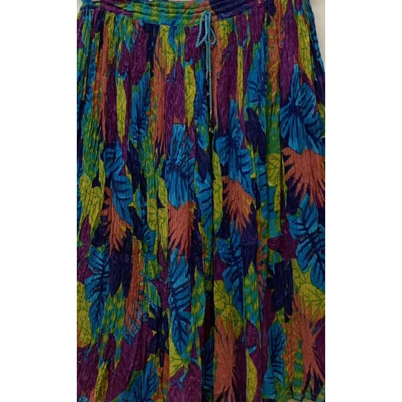 Vintage‎ Cotton Bright Leaf Broomstick Prairie Maxi Skirt Boho Hippie Festival - Picture 2 of 5